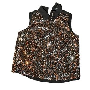 Black Collection Sequin Glitter Sleeveless Collar Top Size XS NWT
